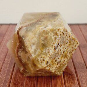 Vintage Striated Onyx Paperweight/Candle Holder - Geometrical Stone Decor